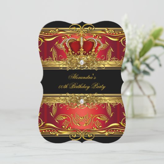 Elegante Regal Red Black Queen Birthday Party Einladung (Stehend Vorderseite)