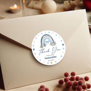 Elegante Regenbogen-Baby-Shower-Danksagung mit Blu Runder Aufkleber