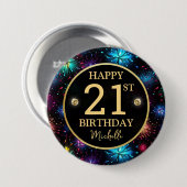 Elegante Regenbogen-Feuerwerke zum 21. Geburtstag Button (Vorne & Hinten)