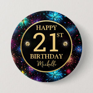 Elegante Regenbogen-Feuerwerke zum 21. Geburtstag Button