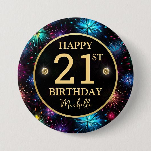 Elegante Regenbogen-Feuerwerke zum 21. Geburtstag Button (Vorderseite)