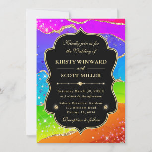 Elegante Regenbogen-Gold-Glitter-Rahmen-Hochzeit Einladung