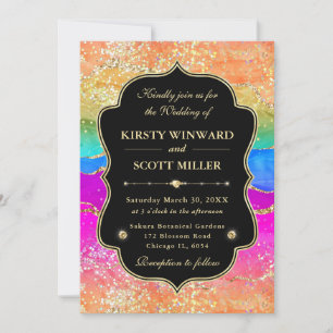 Elegante Regenbogen-Gold-Glitter-Rahmen-Hochzeit Einladung