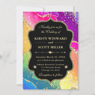 Elegante Regenbogen-Gold-Glitter-Rahmen-Hochzeit Einladung