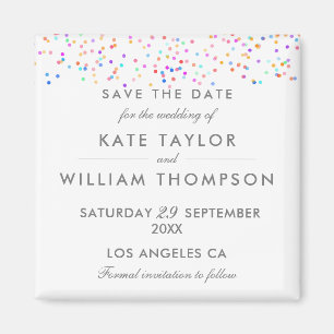 Elegante Regenbogen-Konfetti Save The Date Magnet