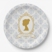 Elegante Regency-Ära Blau-Goldene Hochzeitsdusche Pappteller (Vorderseite)