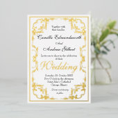 Elegante Regency Gold Verziert Border Wedding Folieneinladung (Stehend vorne)