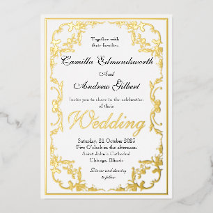 Elegante Regency-Gold-Verzierte Hochzeitsgrenze Folieneinladung