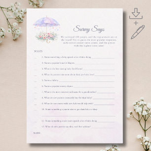 Elegante Regenschirm-Baby-Shower-Umfrage-Sagt-Kart Einladung