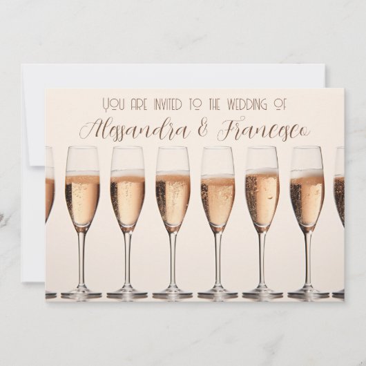 Elegante Reihe von rosa Champagnerbrillen Einladung (Vorderseite)