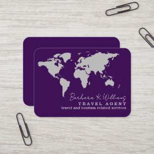 Elegante Reisebüro-Weltkarte lila Visitenkarte