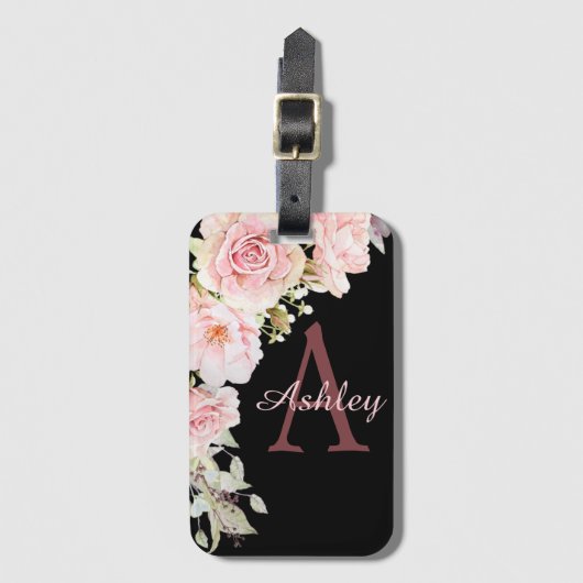 Elegante Reisen Mit Monogramm Rosa Aquarellfarben Gepäckanhänger (Vorderseite Vertikal)