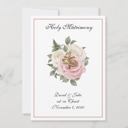Elegante, religiös-katholische Hochzeiten-Rose Einladung (Vorderseite)