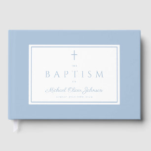 Elegante religiöse Baby-Blau-Jungen-Taufe Gästebuch
