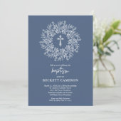 Elegante religiöse blaue Kreuz-Taufe Einladung (Stehend Vorderseite)
