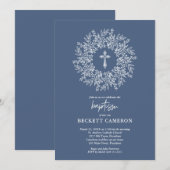 Elegante religiöse blaue Kreuz-Taufe Einladung (Vorne/Hinten)