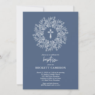 Elegante religiöse blaue Kreuz-Taufe Einladung