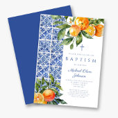 Elegante religiöse Cross Blue Tiles Taufe Einladung