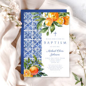 Elegante religiöse Cross Blue Tiles Taufe Einladung