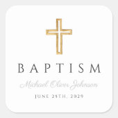 Elegante religiöse Cross Boy-Taufe Quadratischer Aufkleber (Vorderseite)