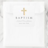 Elegante religiöse Cross Boy-Taufe Quadratischer Aufkleber (Tasche)