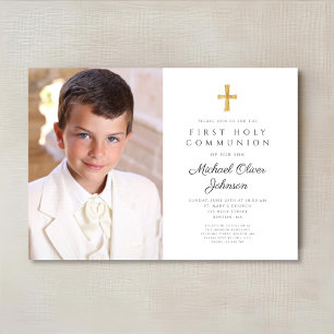 Elegante religiöse Cross Foto Boy First Communion Einladung