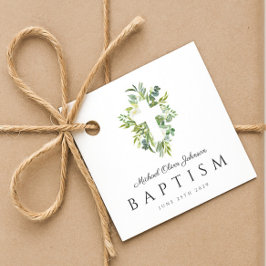 Elegante religiöse Cross Green Botanical Baptism Geschenkanhänger