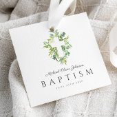 Elegante religiöse Cross Green Botanical Baptism Geschenkanhänger