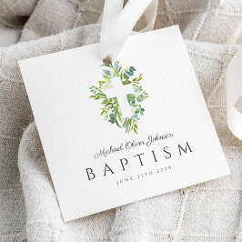 Elegante religiöse Cross Green Botanical Baptism Geschenkanhänger