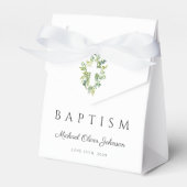 Elegante religiöse Cross Green Botanical Baptism Geschenkschachtel (Vorderseite)