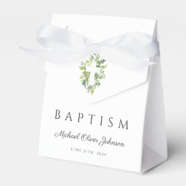 Elegante religiöse Cross Green Botanical Baptism Geschenkschachtel