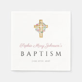 Elegante religiöse Cross Pink Floral Taufe Serviette (Vorderseite)
