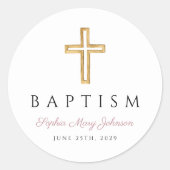 Elegante religiöse Cross Pink Script Girl Taufe Runder Aufkleber (Vorderseite)