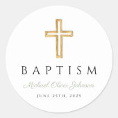 Elegante religiöse Cross-Sage Grüne Skripttaufe Runder Aufkleber (Vorderseite)