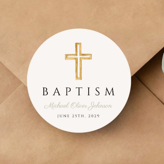 Elegante religiöse Cross-Sage Grüne Skripttaufe Runder Aufkleber