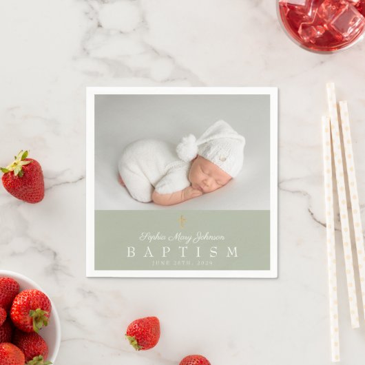 Elegante religiöse Cross-Sage Grüne Taufe Serviette (Beispiel)