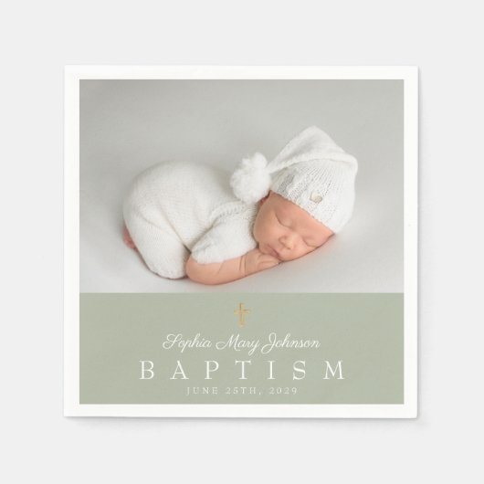 Elegante religiöse Cross-Sage Grüne Taufe Serviette (Vorderseite)