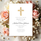 Elegante religiöse Cross Script Boy Taufe Einladung