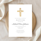 Elegante religiöse Cross Script Boy Taufe Einladung
