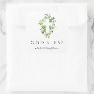 Elegante religiöse Gottes Bless-Taufe Quadratischer Aufkleber