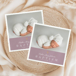 Elegante religiöse Kreuztaufe Lila Fotos Serviette