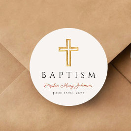 Elegante religiöse Kreuzterrakotta-Taufe Runder Aufkleber