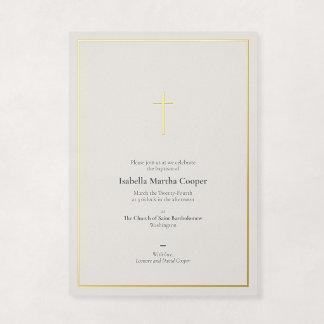 Elegante religiöse Minimalkreuz-Taufe in Goldfolie Folieneinladung