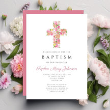 Elegante religiöse rosa, florale Kreuztaufe