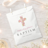 Elegante religiöse rosa, florale Kreuztaufe Geschenktütchen (Ausgeschnitten)