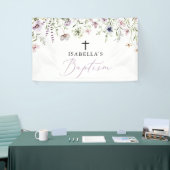 Elegante religiöse rosa Wildblume Girl Baptism Banner (Messeveranstaltung)