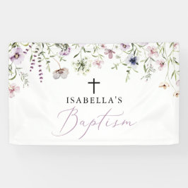 Elegante religiöse rosa Wildblume Girl Baptism Banner