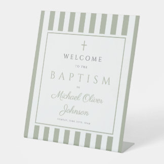 Elegante religiöse Salbeigrüne Taufe Sockelschild