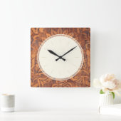 Elegante Renaissance Antique Leather Damask Quadratische Wanduhr (Zuhause)