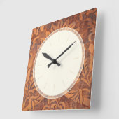 Elegante Renaissance Antique Leather Damask Quadratische Wanduhr (Winkel)